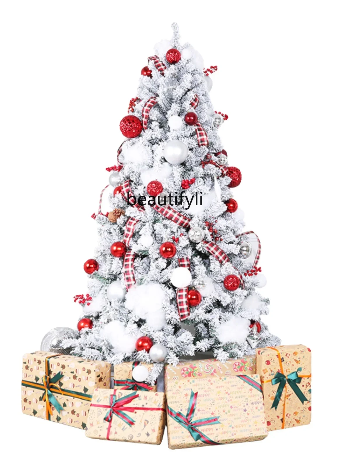 

New 1.5m PE Christmas tree Nordic 1.8m white flocking scene decoration luminous and environmentally friendly