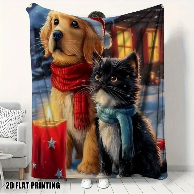 Golden Retriever Cat Flannel Blanket Sleeping Puppy Kitten Fleece Blanket Soft Cozy Warm Throw Blankets For Bed Sofa Pet Gift