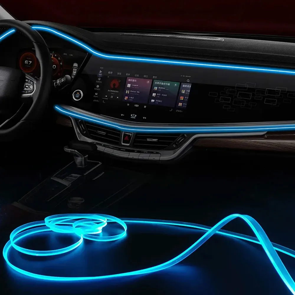 

USB-волоконная атмосферная лампа для салона автомобиля, Стайлинг RGB светодиодной ленты, центральное управление, светильник для инструмента, управление через приложение