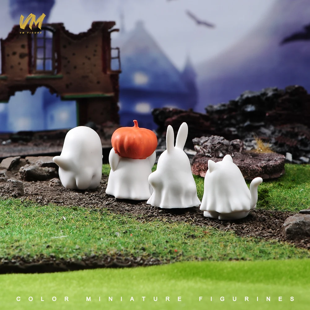 4PCS Halloween Decoration Set 3D Printed Mini Ghost Resin Statue Small Scary Ghost Figurines for Home Tabletop Party Decor