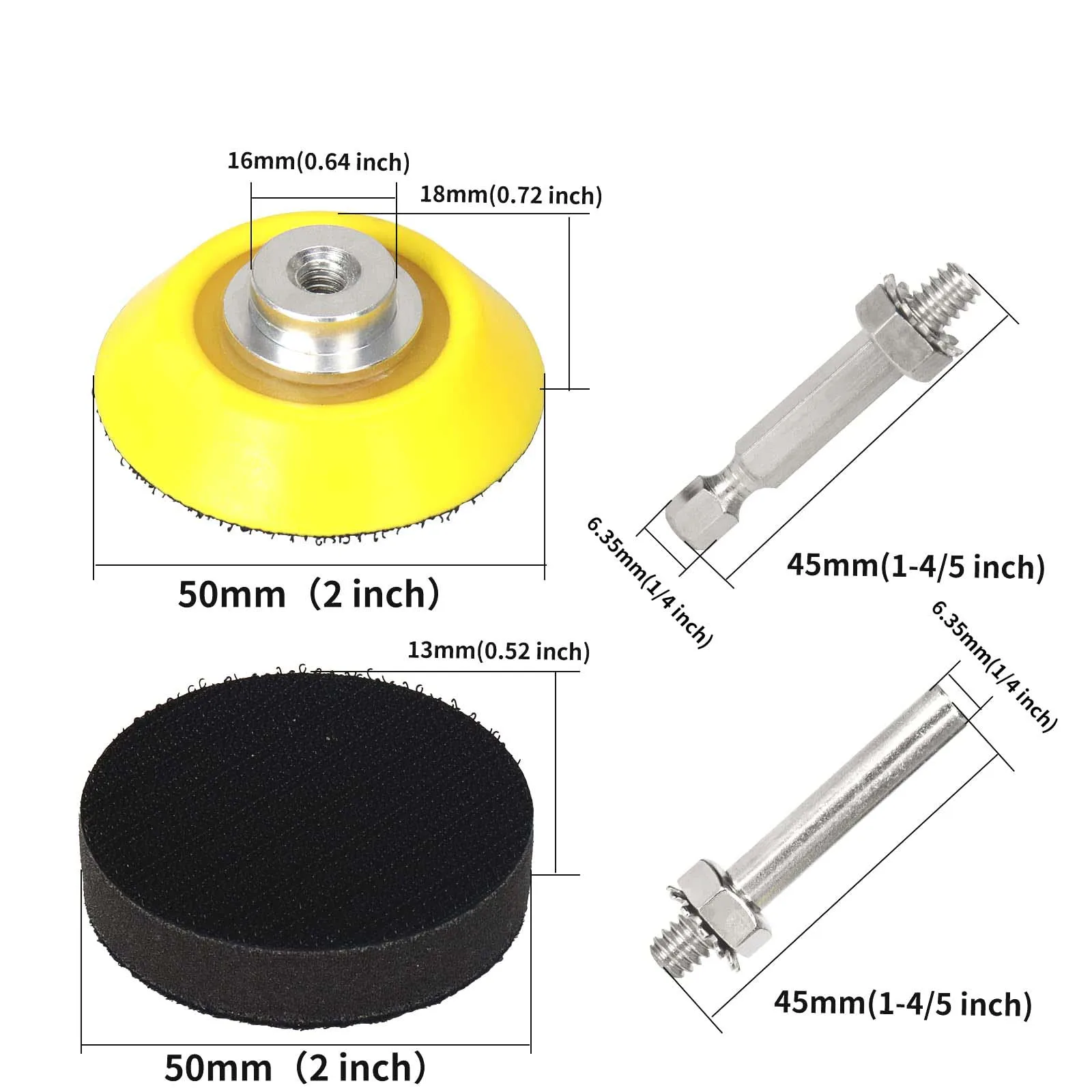 2 Inch Hook and Loop Sanding Pad 7 Pcs with 1/4 inch Soft Foam Layer Pad for Polishing Metal Wood Car Pneumatic Grinder