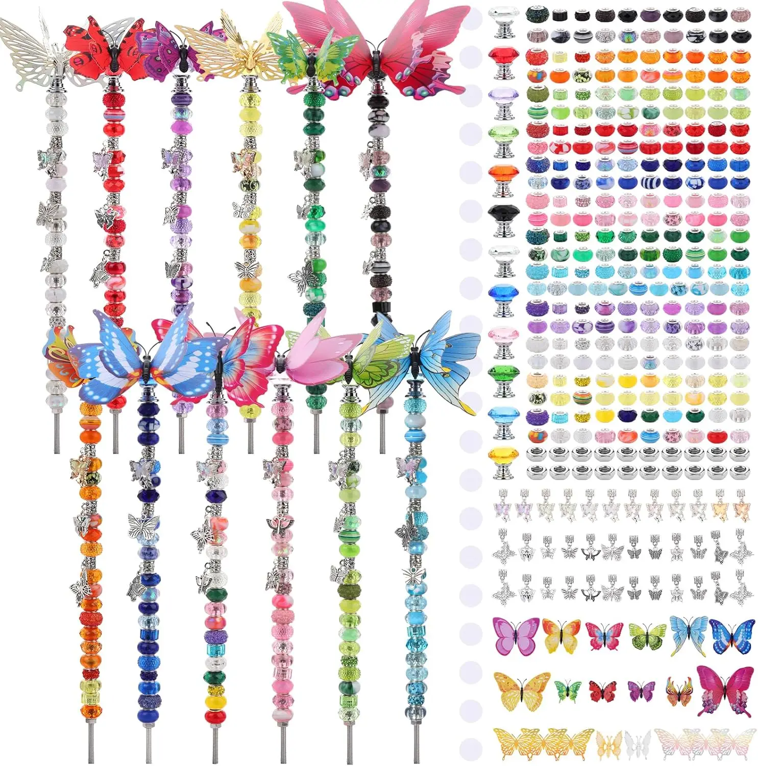 

Beaded Garden Stake, DIY Fairy Wand Beaded Decorative Butterfly Garden Stake Kit with 12IN Threaded Rod Crystal Stopper Top Larg