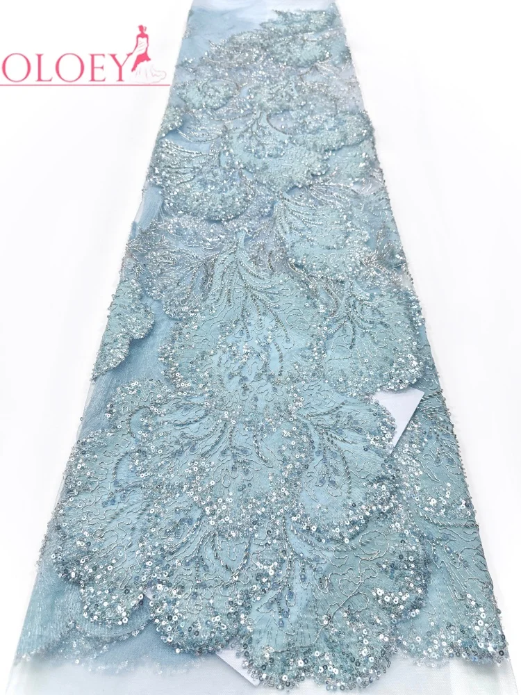 

OLOEY African 3D Flower Lace Fabric Embroidery French Mesh Lace Fabric With Sequins Groom Nigerian Tulle Lace For Party Dresses