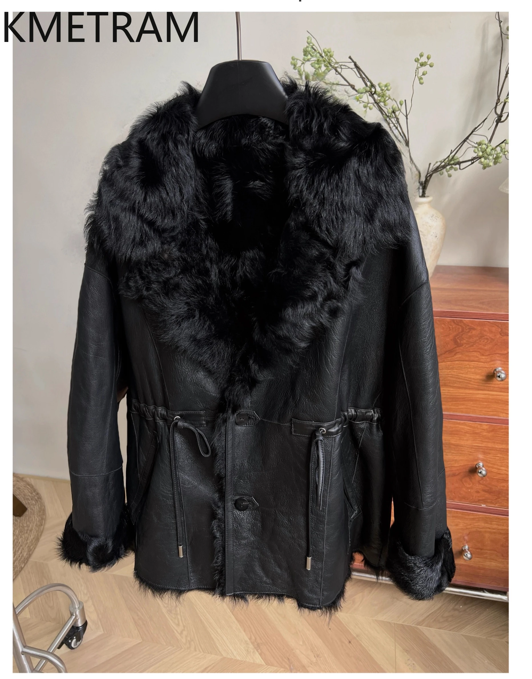Kurtka damska KMETRAM z naturalnej skóry owczej z wełną, luksusowa czarna kurtka z prawdziwego futra, nowość w kategorii płaszczy, odzież zimowa damska, шуба