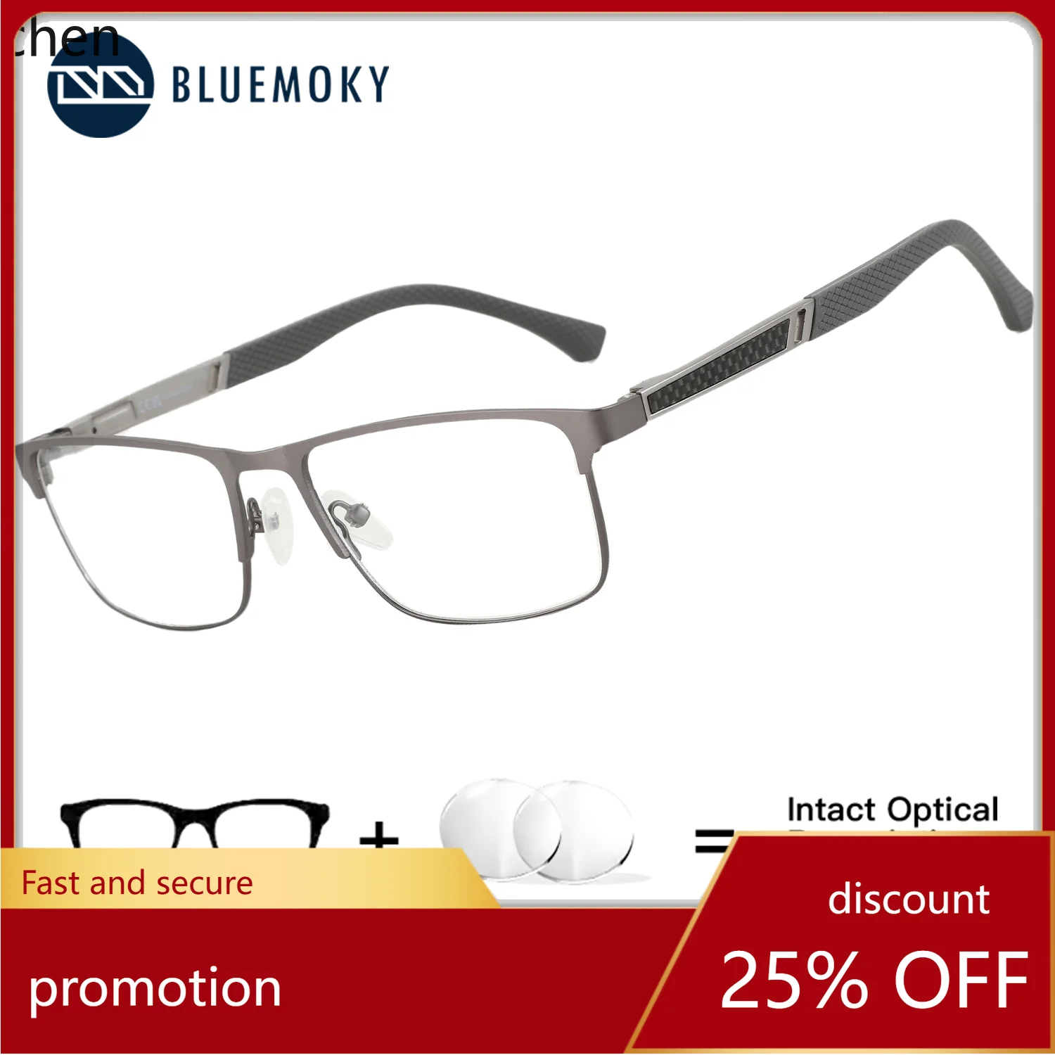 

YFY Fashionable Square Progressive Prescription Glasses with Carbon Fiber Frame, Multifocal Men's Grade Glasses