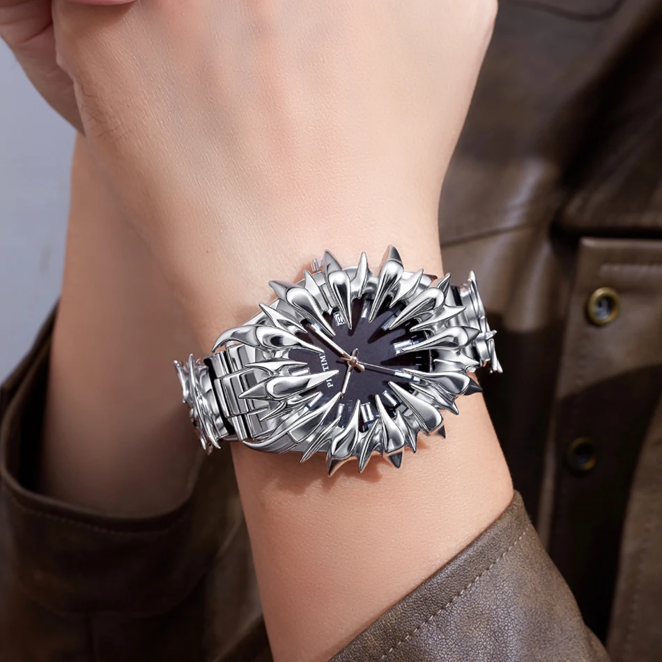 Original Y2K Watches Handmade European and American Irregular Dragon Scale Pointed Tin Solder Light Luxury Men's Wristwatch