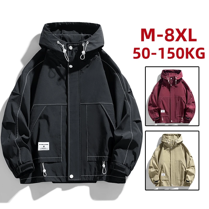 

8xl 7xl Men Jacket Coat Waterproof Trench Hooded Motorcycle Plus Size Oversize Spring Autumn Casual Male Thin Loose Windbreaker