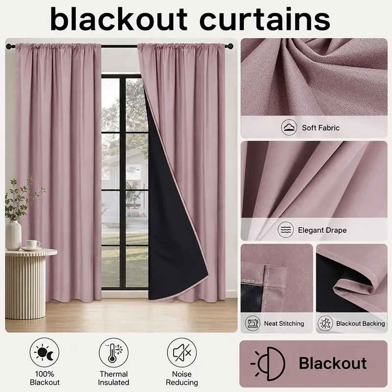 100X130CM Solid 100% Blackout Lining Curtain Bedroom Bathroom Living Room Darkening Drap Blackout Curtain Home Decoration