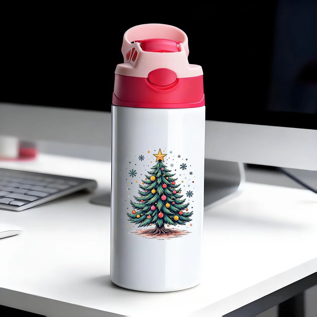 

304 Stainless Steel Insulated Cup Cartoon Christmas Tree Pattern Straw Cup Kids Insulated Water Bottle ParentChild Christmas G