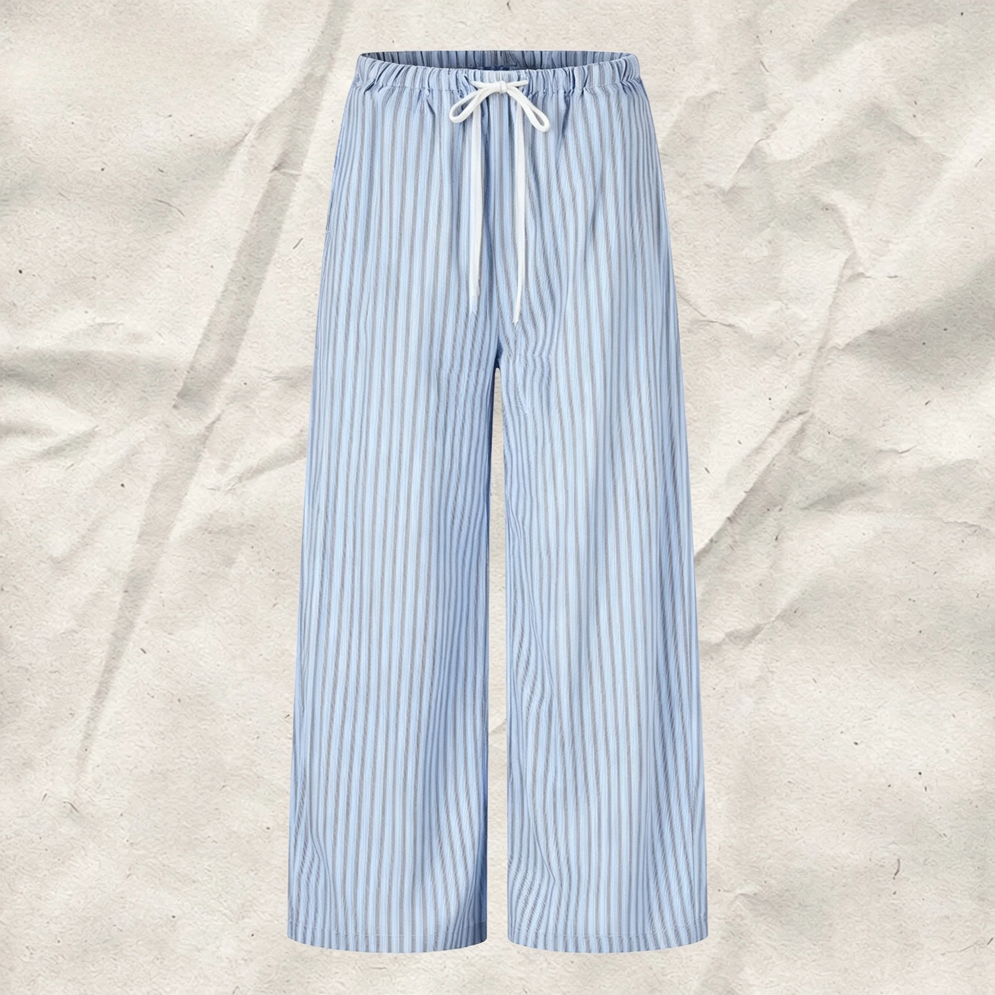 Summer Vertical Stripes Trousers Women's Casual Lazy Chic Drawstring Elastic Waist Baggy Straight-leg Women Pants Straight Pants