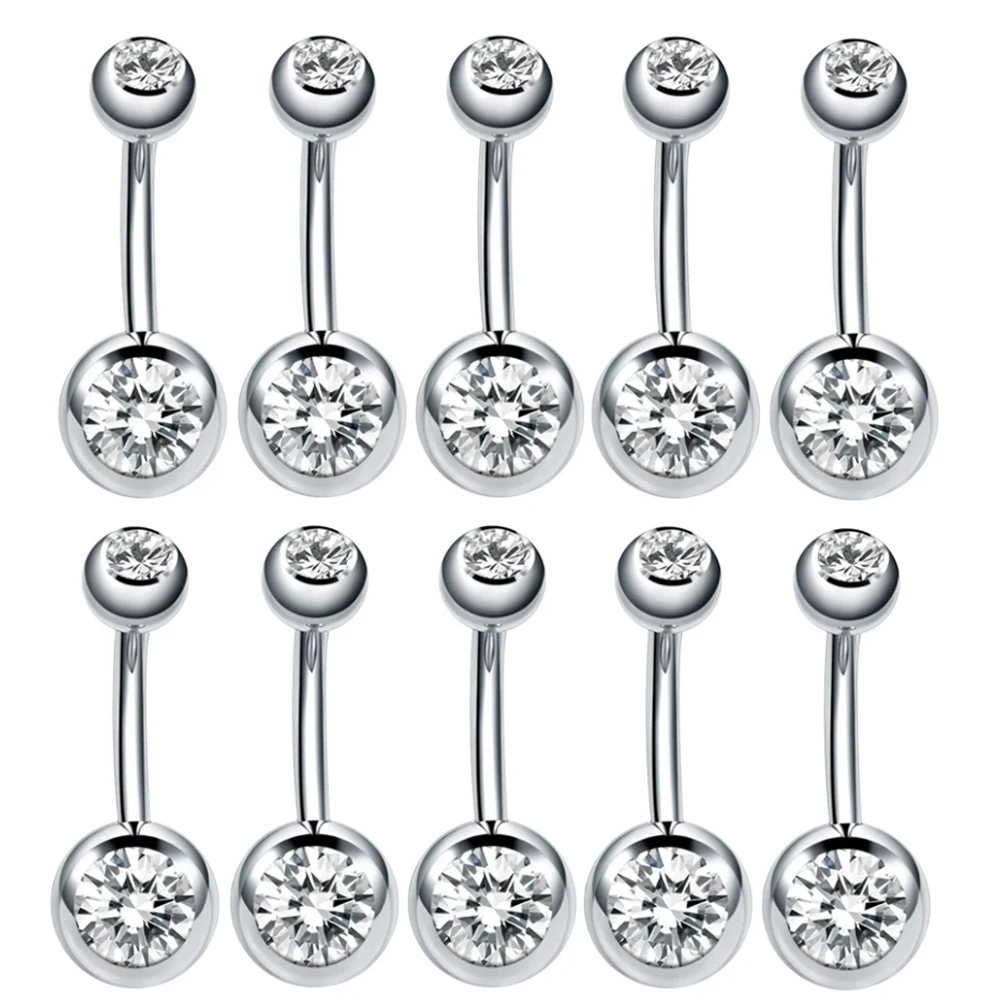 10 Colors Crystal Belly Button Piercing 14G Curved Stainless Steel Zircon Belly Piercing for Women Navel Barbell Piercing Omblig