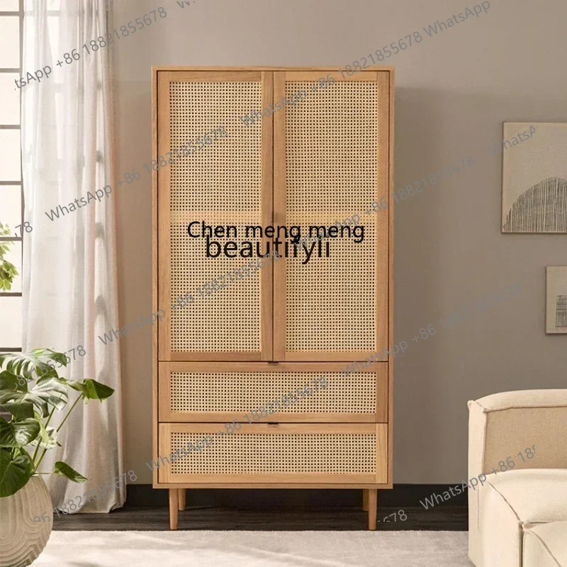 

lhyE1001 ss ss newNordic and Japanese Style Rattan Wardrobe Modern Minimalist Log Simple Double-Door Storage Large Cabinet Integ