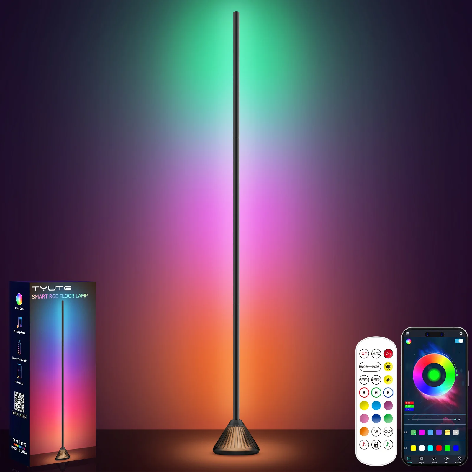 

Светодиодный напольный светильник с изменением цвета для гостиной и спальни с Bluetooth-пультом, музыкальная атмосферная подсветка, полноцветный угловой светильник