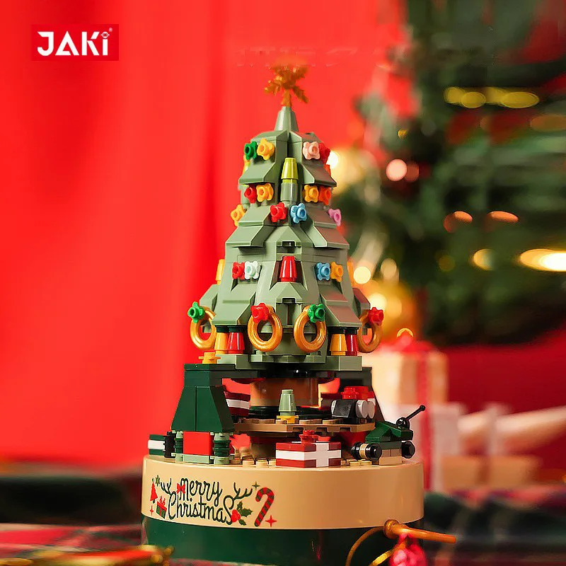 JK-1302 Christmas series Revolving music box colorful Christmas tree model assembling children's Christmas building blocks