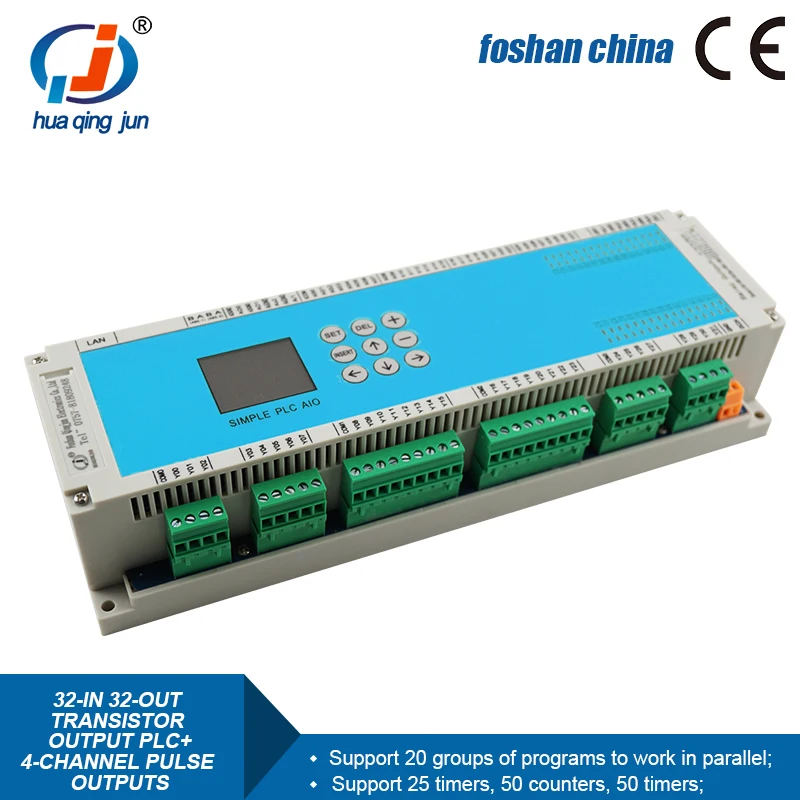 32-in 32-out Transistor Output PLC Easy Programmable PLC with 4 Channel Pulse Outputs NPN/PNP Compatible  for Stepper Motors