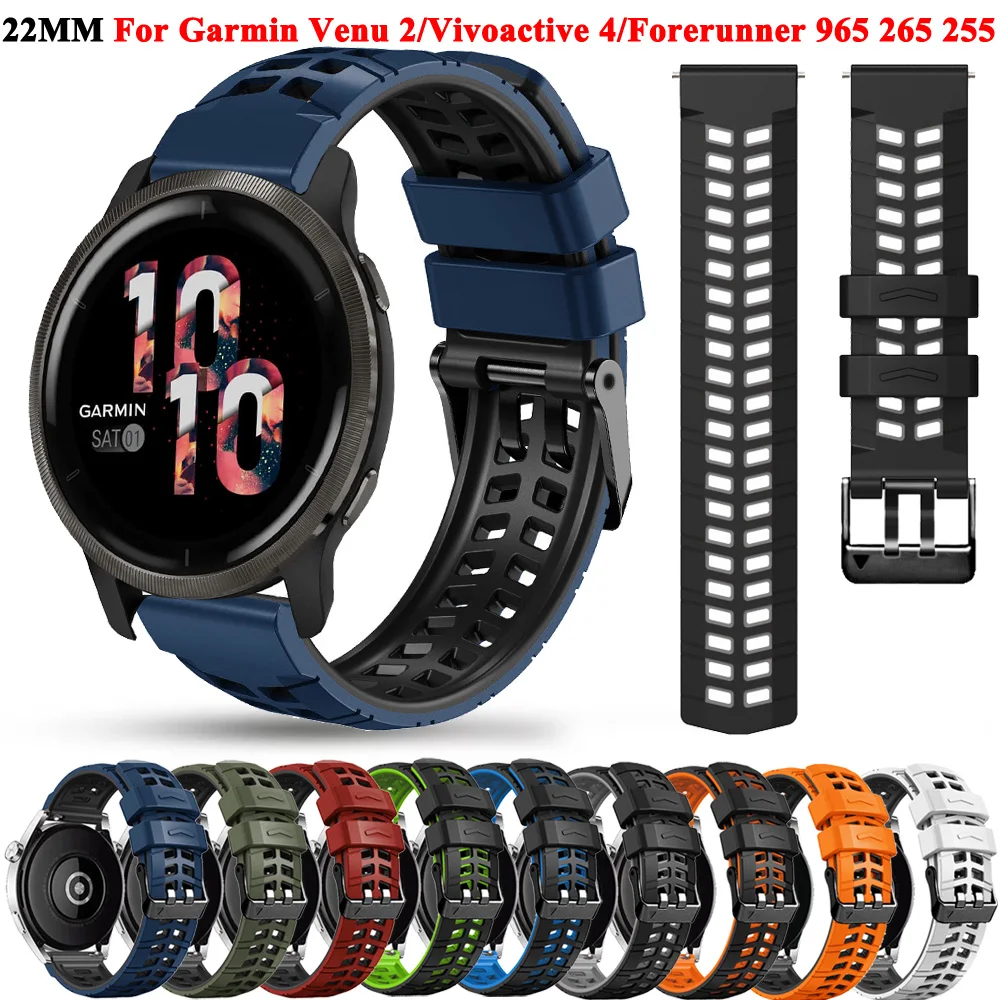 For Garmin Venu 2 Sport 22mm Wristband For Forerunner 965 265 255M Vivoactive 4 Silicone Bracelet Watch Strap Replacement Correa