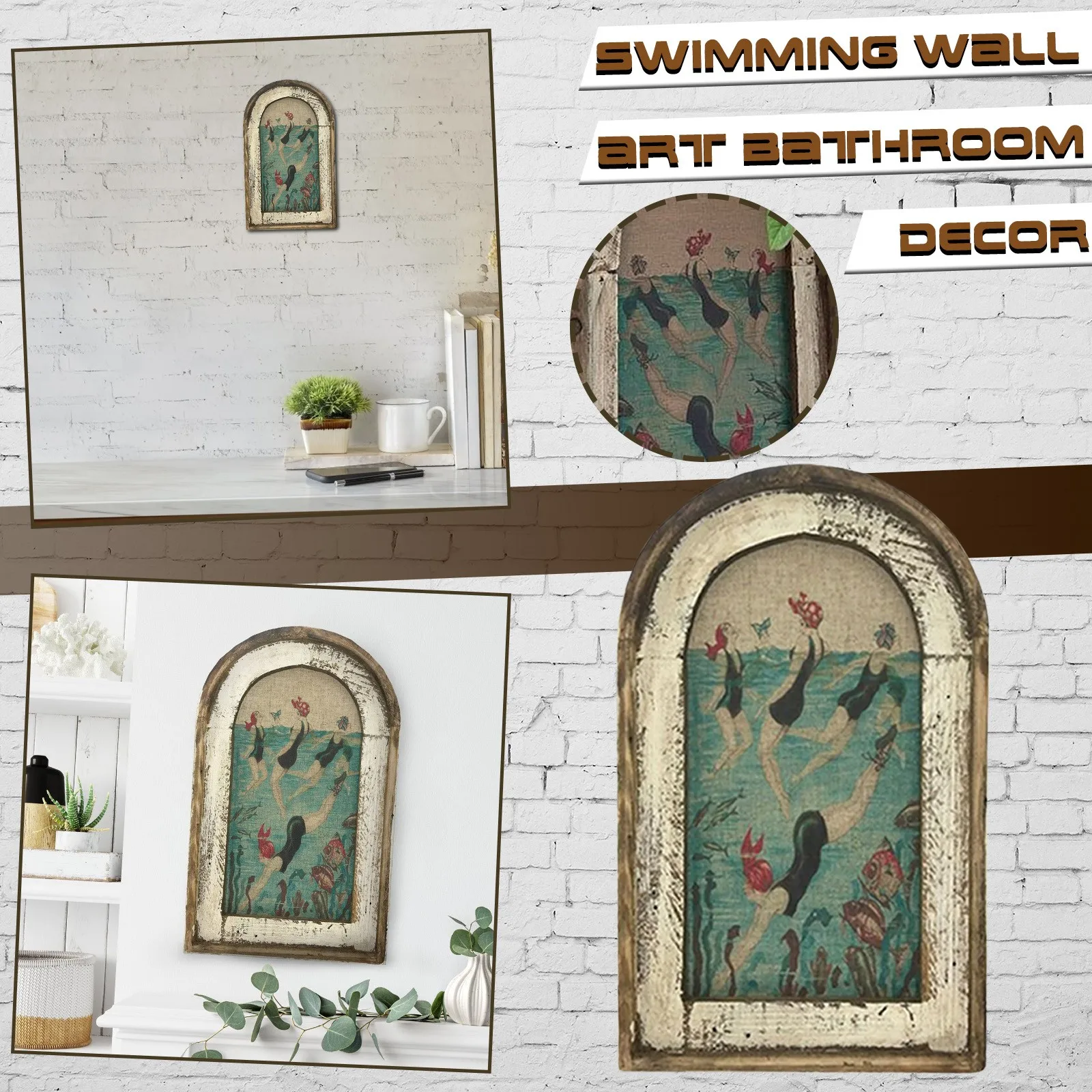 

Bathroom Wooden Wall Window Art Swimming Aesthetics Sign Hanging Wall Decor Decoration & Hangs Yard Gnome