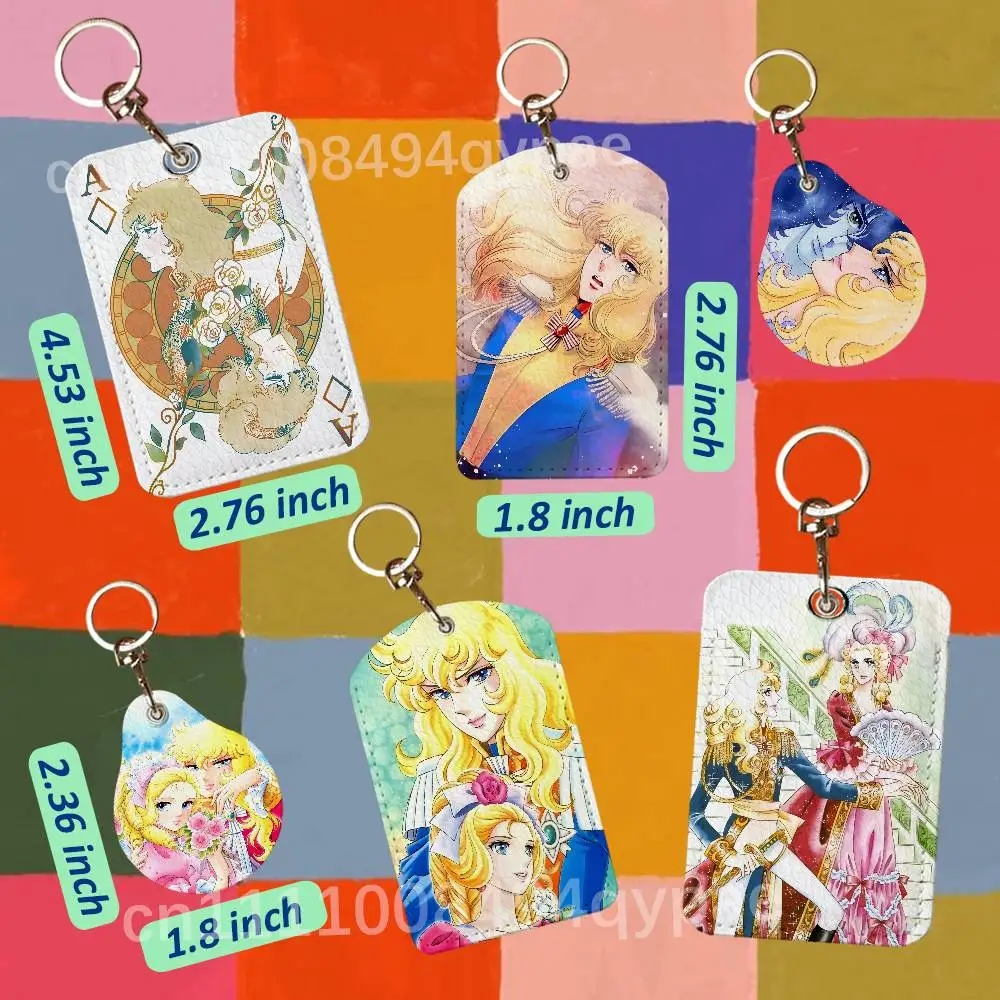 Rose Of V-Versailles Oscar 1PCS Leather Card Holder Keychain Door Lock Access Tags ID Card Case Access Card Bag Key Tag Ring