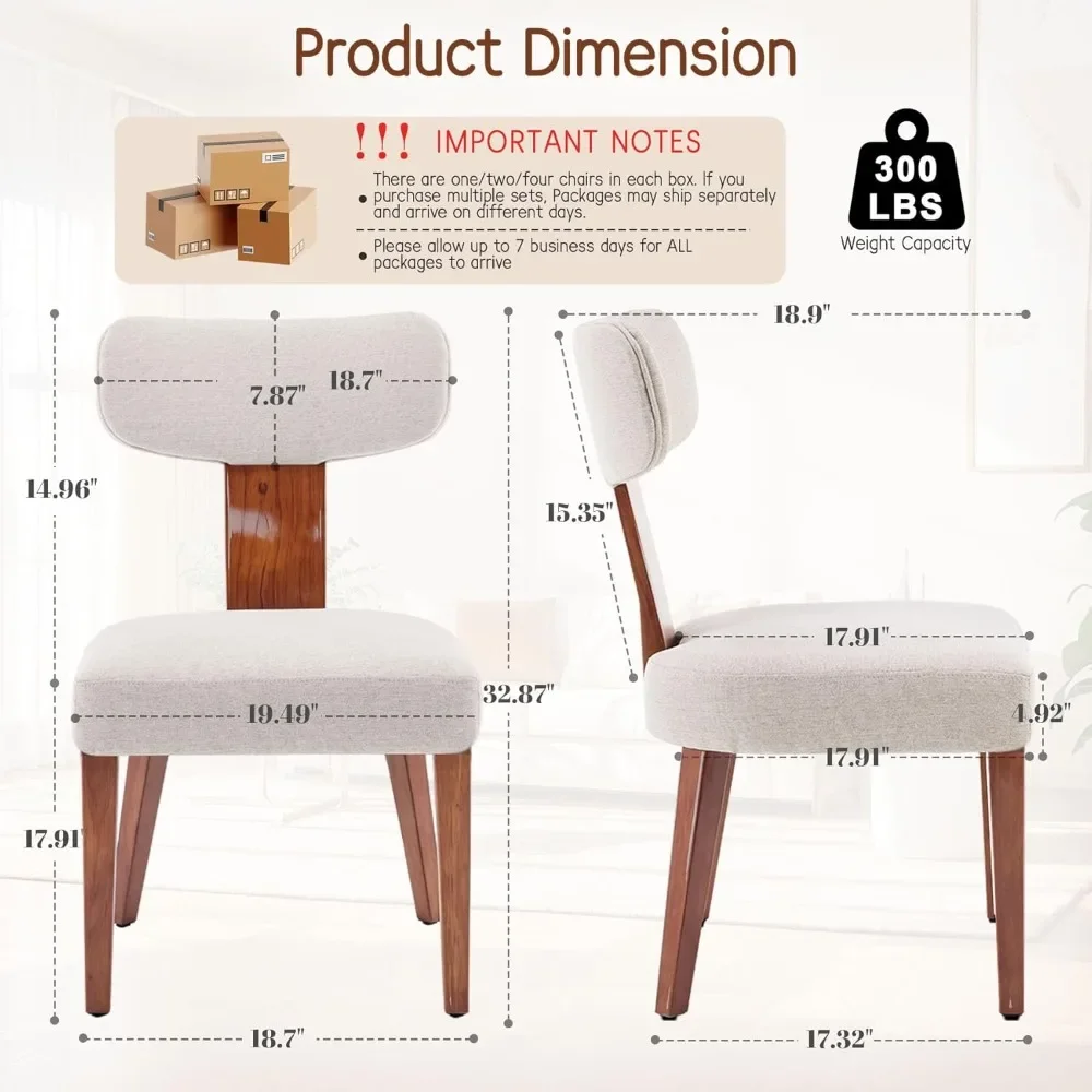 

Dining Chairs Set of 5, Mid-Century Modern Upholstered Kitchen Chairs with Curved Backrest and Linen Fabric Seat