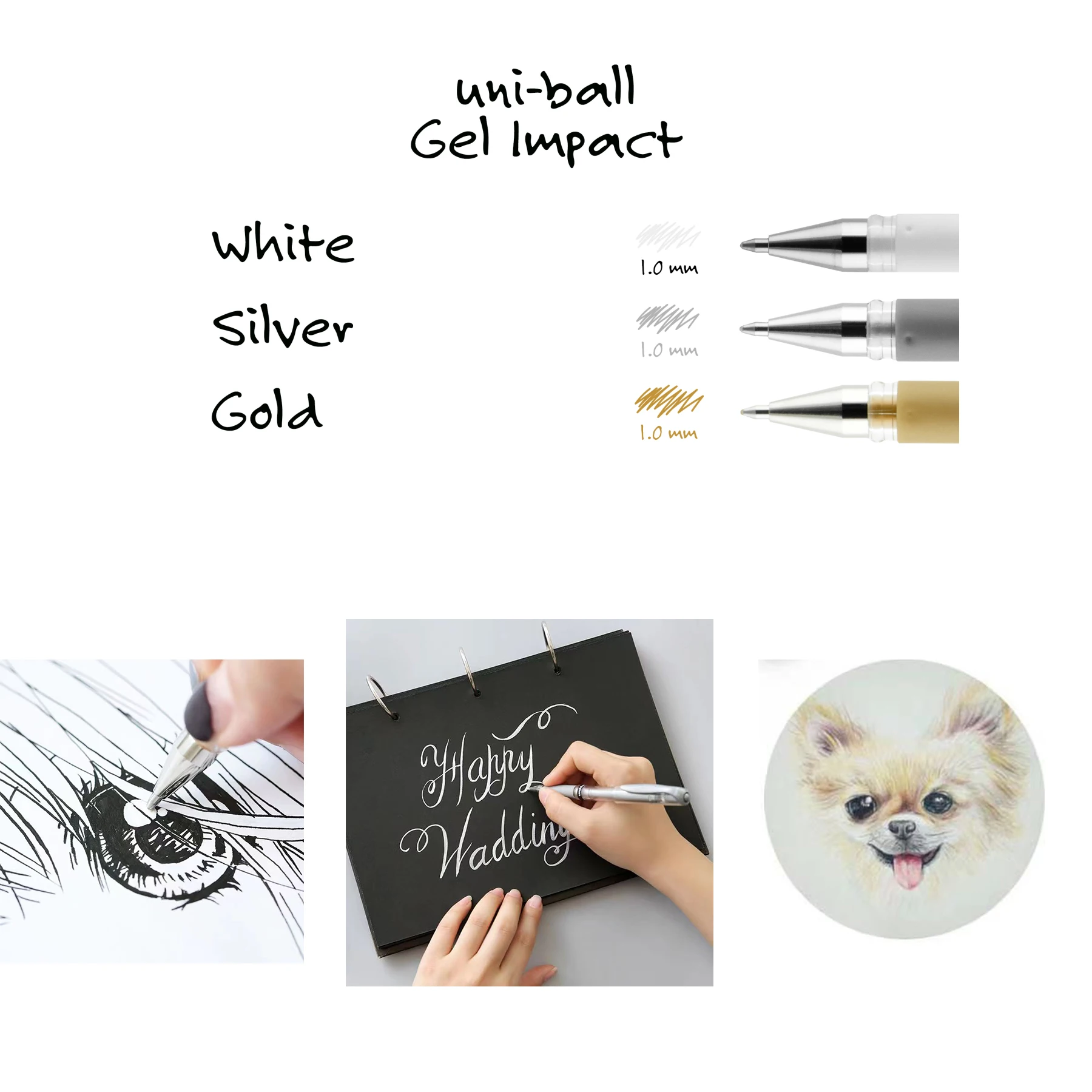 Uni-ball  Gel Pen Signo Gel Impact 1.0mm Highlight Pen UM153 Gold Silver WhiteMetallic Ink Bullet Journal Scarpbook Writing