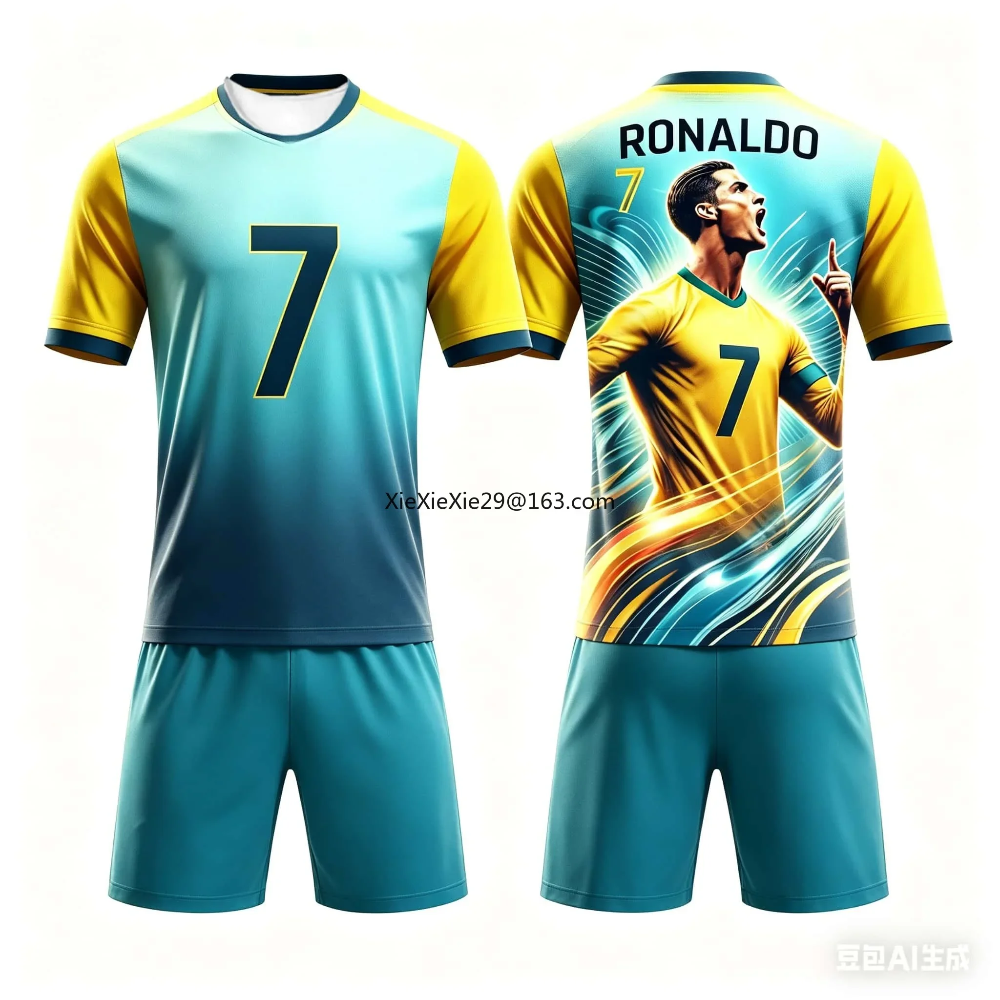 2026 Summer Ronaldo No.7 AI Printed Football 2Pcs Set, Unisex Matching Outfit for Adult Kid Couple Fans