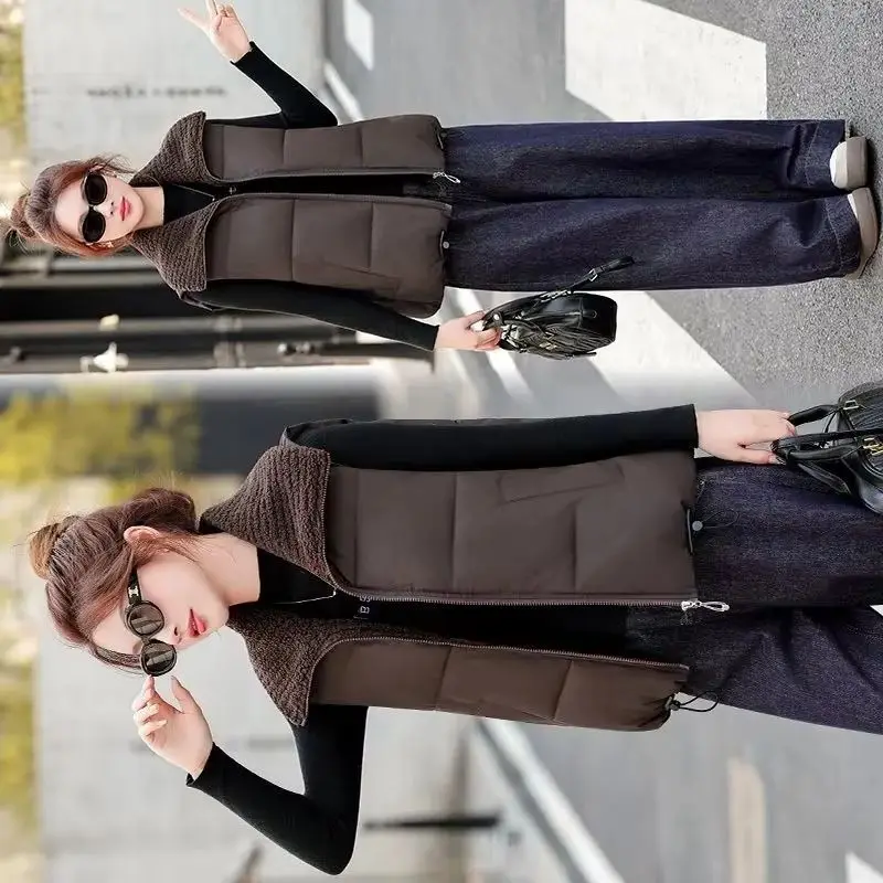 Short PU Disposable Cotton Vest Jacket Women's Fall/Winter 2027 New Lapel Sleeveless Coat Korean Explosion Waistcoat Tops Female