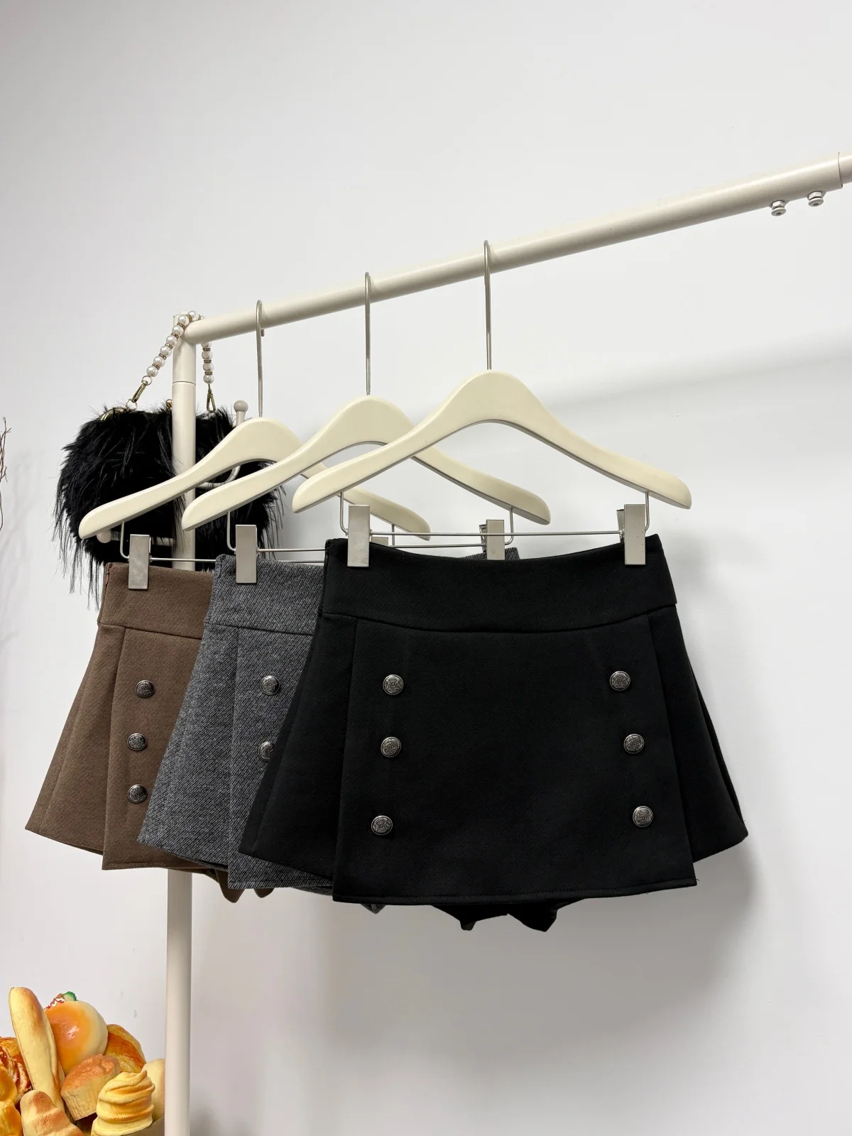 Women's Autumn Winter Wool&blend Double Breasted A Line Skirt Lady Solid Color Irregular Mini Shorts Skirt