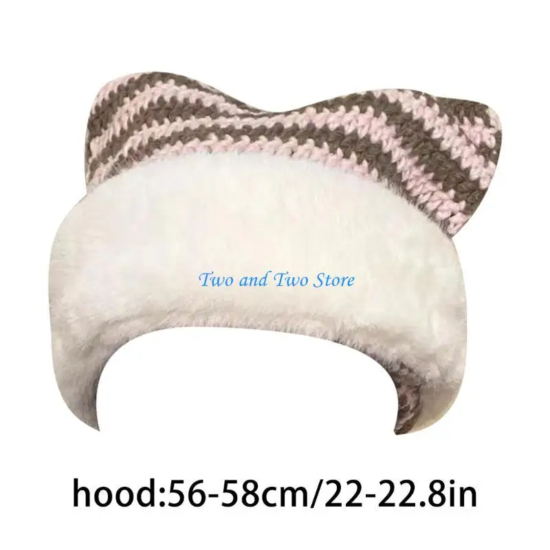 HX6F شريط قبعة قبعة سميكة أفخم القط الأذن إفشل قبعة للتزلج المشي لمسافات طويلة العالمي سيدة يندبروف بيني للطقس البارد #6