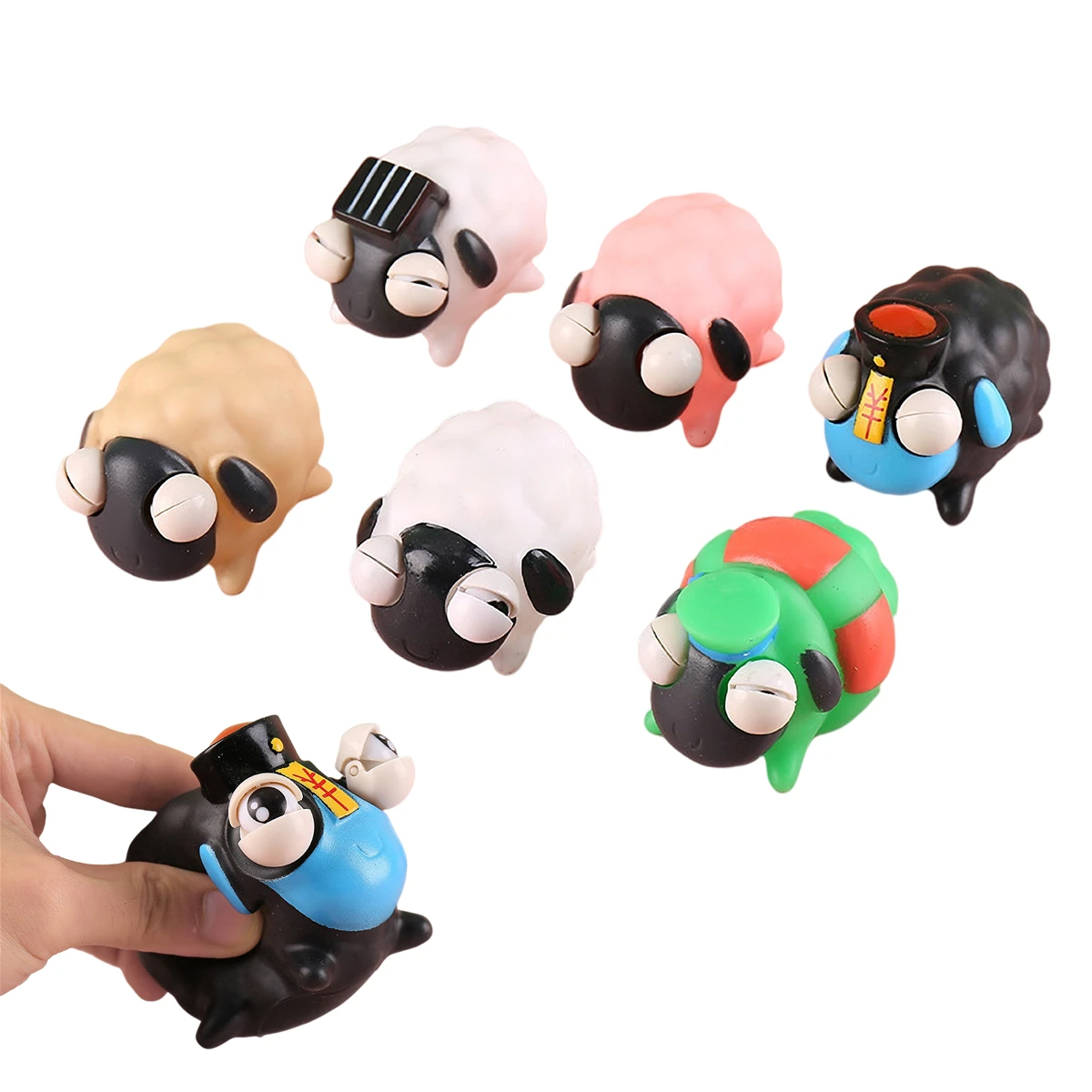 6Pcs Sheep Squeeze Toy, Funny Pop Out Eyes Squishy Stress Relief Toys, Novelty Relaxation Toys for Adults and Children