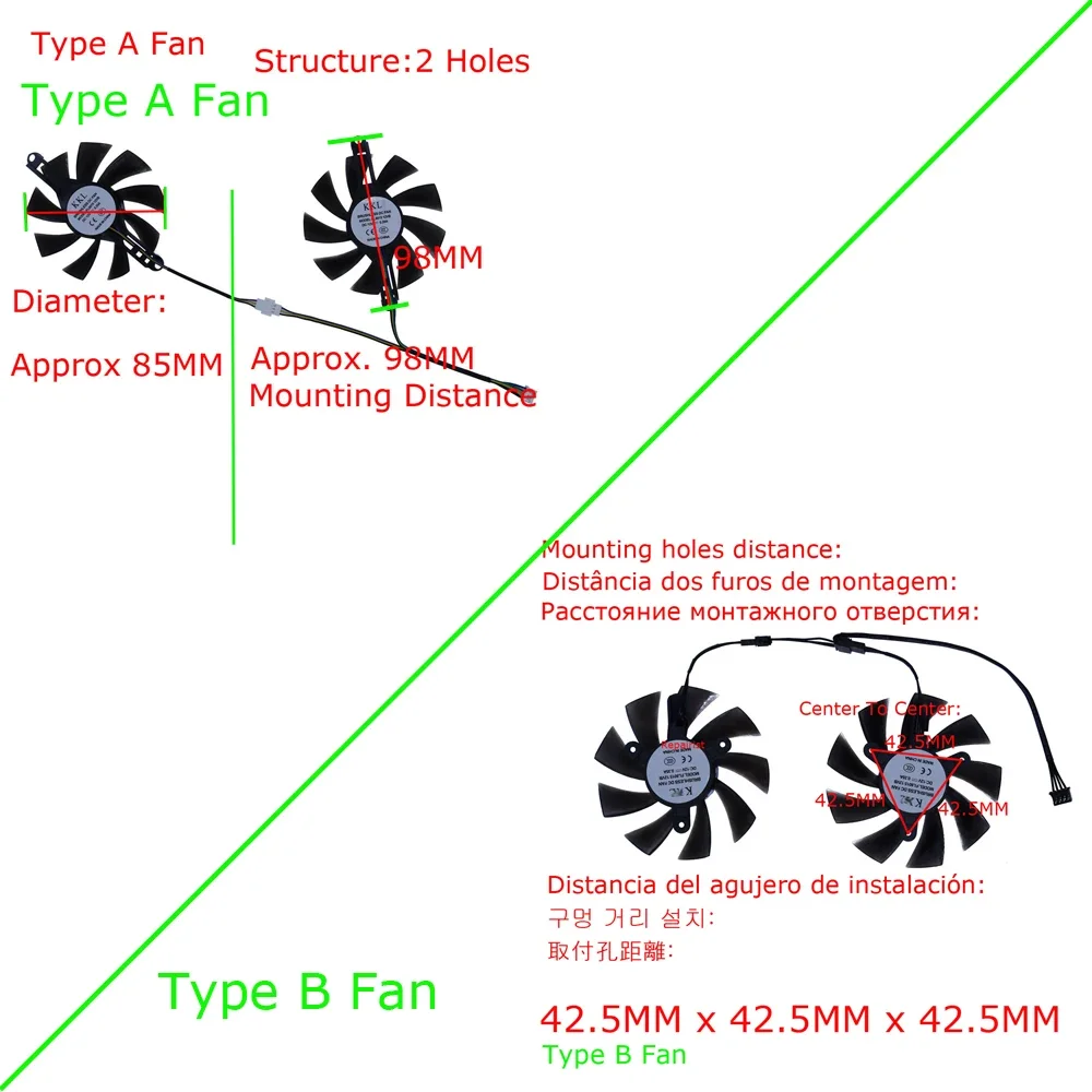 ビデオカードファン,fl8015 12vb,2 ピース/セット,Kinology RTX 3070 8GB, Kinology GTX1660 Super 6G Gaming, Kinology RX580 8GB 2048SP