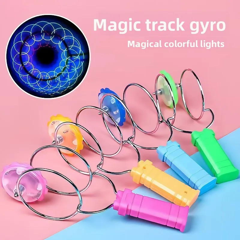 Hand-cranked rotating magic magnetic spinning gyro colorful luminous track leisurely children's educational toys.