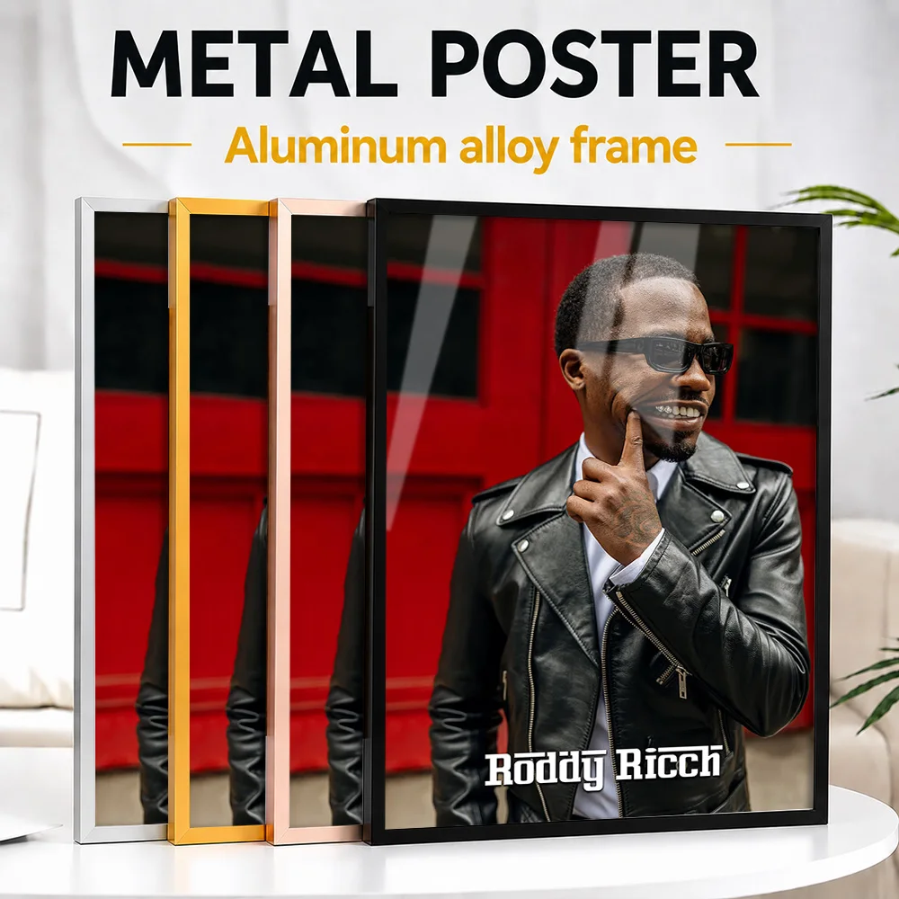 Roddy Ricch Portrait In Leather Jacket Metal Poster With Aluminum Alloy Frame Personalized Artist Legacy Wall Art For Music Room