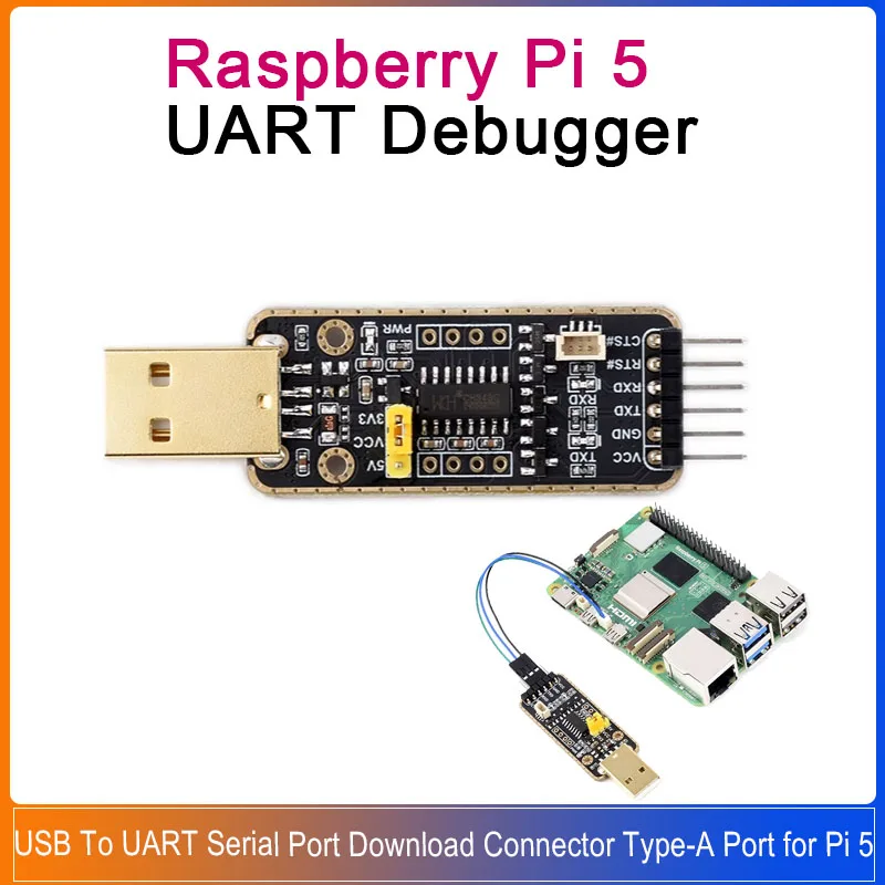 Raspberry Pi 5 UART Debugger Module USB To UART Serial Port Download Connector Type-A Port for Pi 5