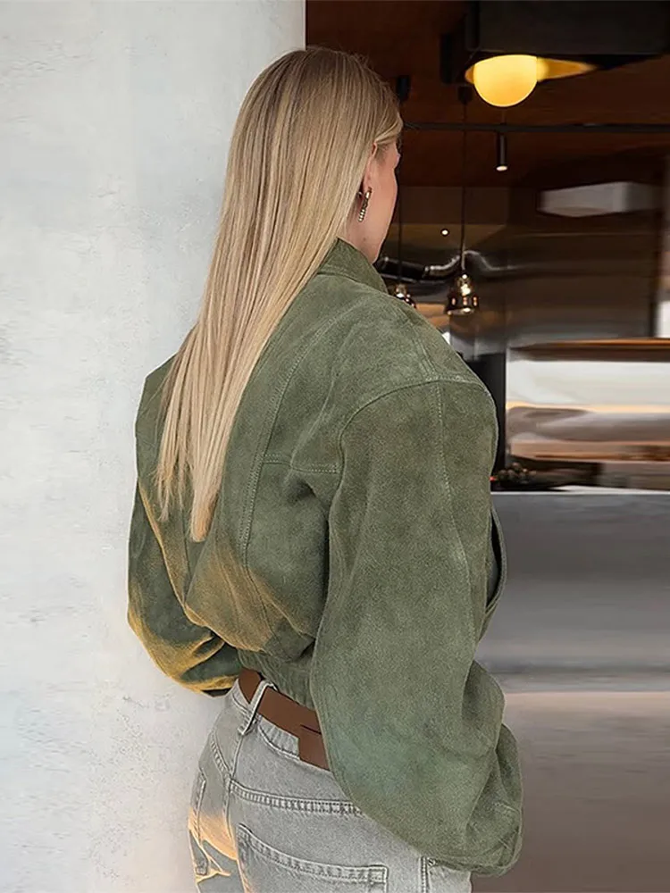 معاطف فضفاضة ذات طية صدر السترة للسيدات 2025 ملابس خارجية للصيف والخريف سترات نسائية عالية الشارع بسحابات موضة نسائية بأكمام كاملة متينة #4