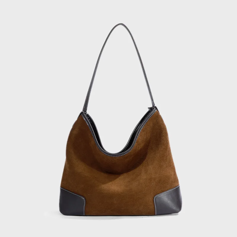 

Suede Women's Tote Bag 2025 New Niche Design Winter Large Capacity Frosted Cowhide Vintage Armpit Single-Shoulder Crossbody Bag