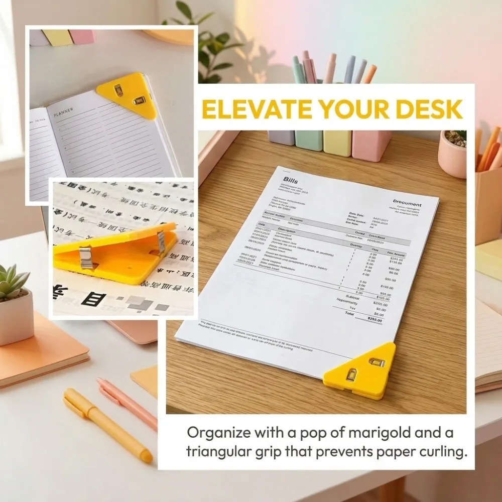 40Pcs Cute Yellow Corner Paper Clip 3.8*3.8cm Adjustable Page Corner Clip PP Durable Book Page Corner Clip Book Marking