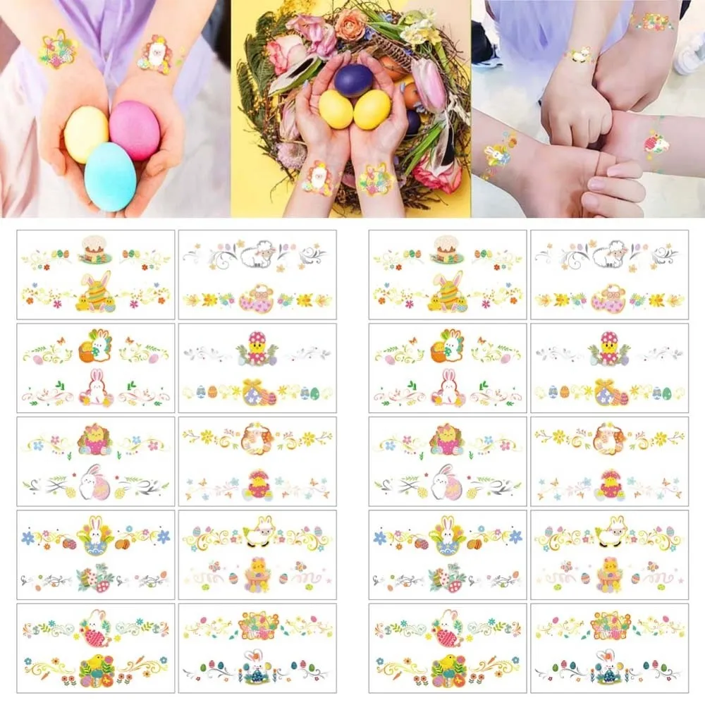 

Wrist Arm Face Leg Easter Wrist Tattoo Sticker Rabbit Carrot Eggs Disposable Face Temporary Tattoo Waterproof Cartoon