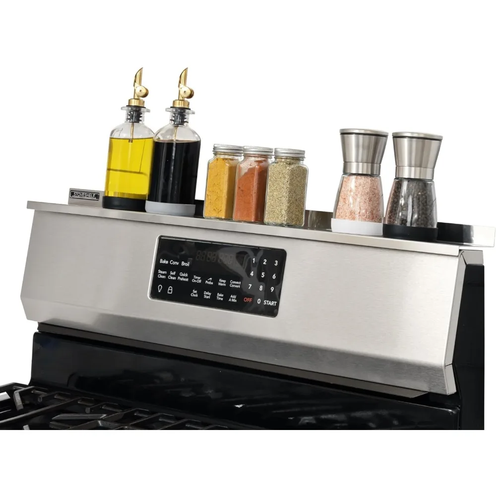 

StoveShelf 30 Length Stainless Steel Finish Magnetic Shelf for Kitchen Stove - Kitchen Storage Solution with Zero Installation -