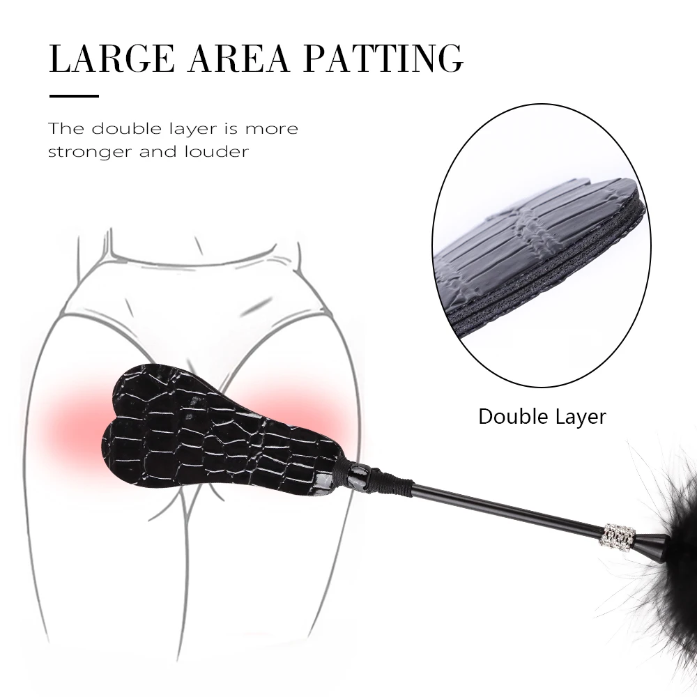 BDSM Leather Feather Tickle Flogger Plus Leather Paddle Fetish Whip Slap Buttom Adult Flirting Sex Toys for Women and Couples