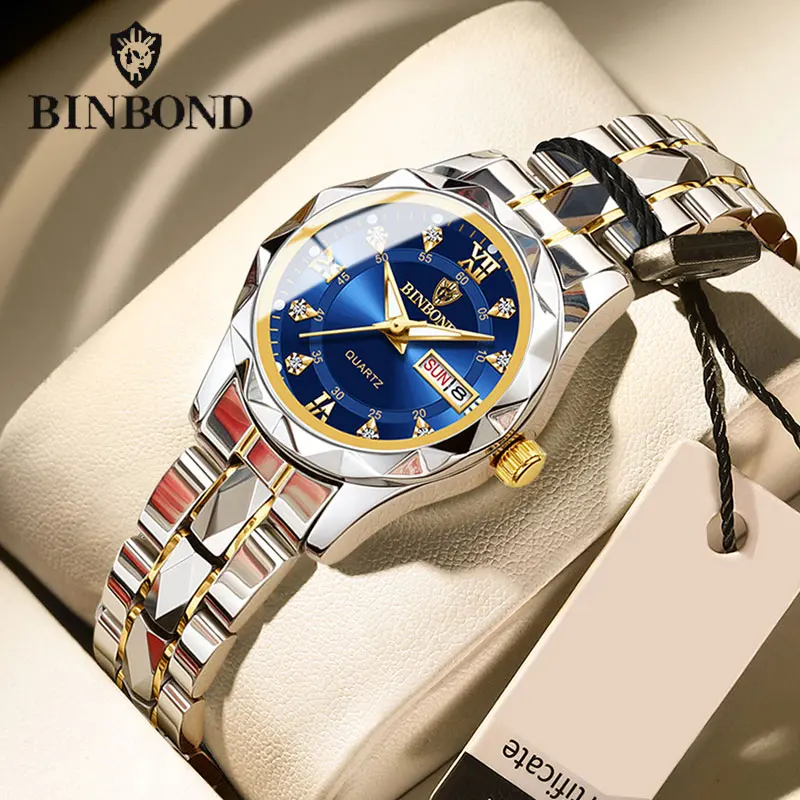 BINBONG Fashion Women Watches Luxury Ladies Quartz Watch Waterproof Luminous Date Stainless Steel Ladies Watch Girlfriend Gift