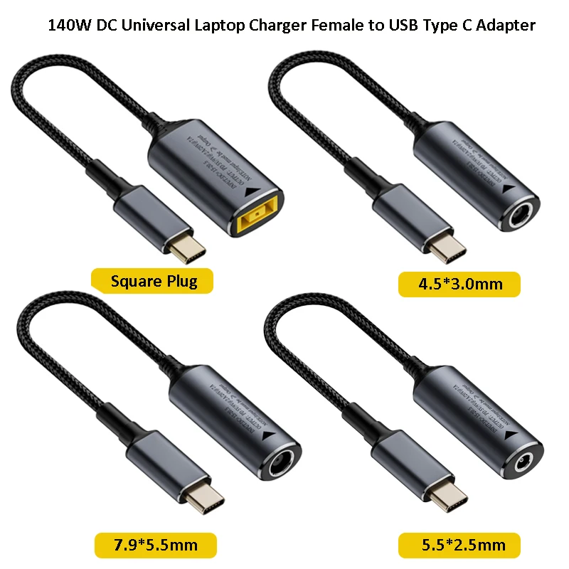 

140W DC 4.5x3.0 7.4x5.0 5.5x2.5mm Female to USB Type C PD Power Adapter Converter Fast Charging Cable Cord for MacBook Huawei