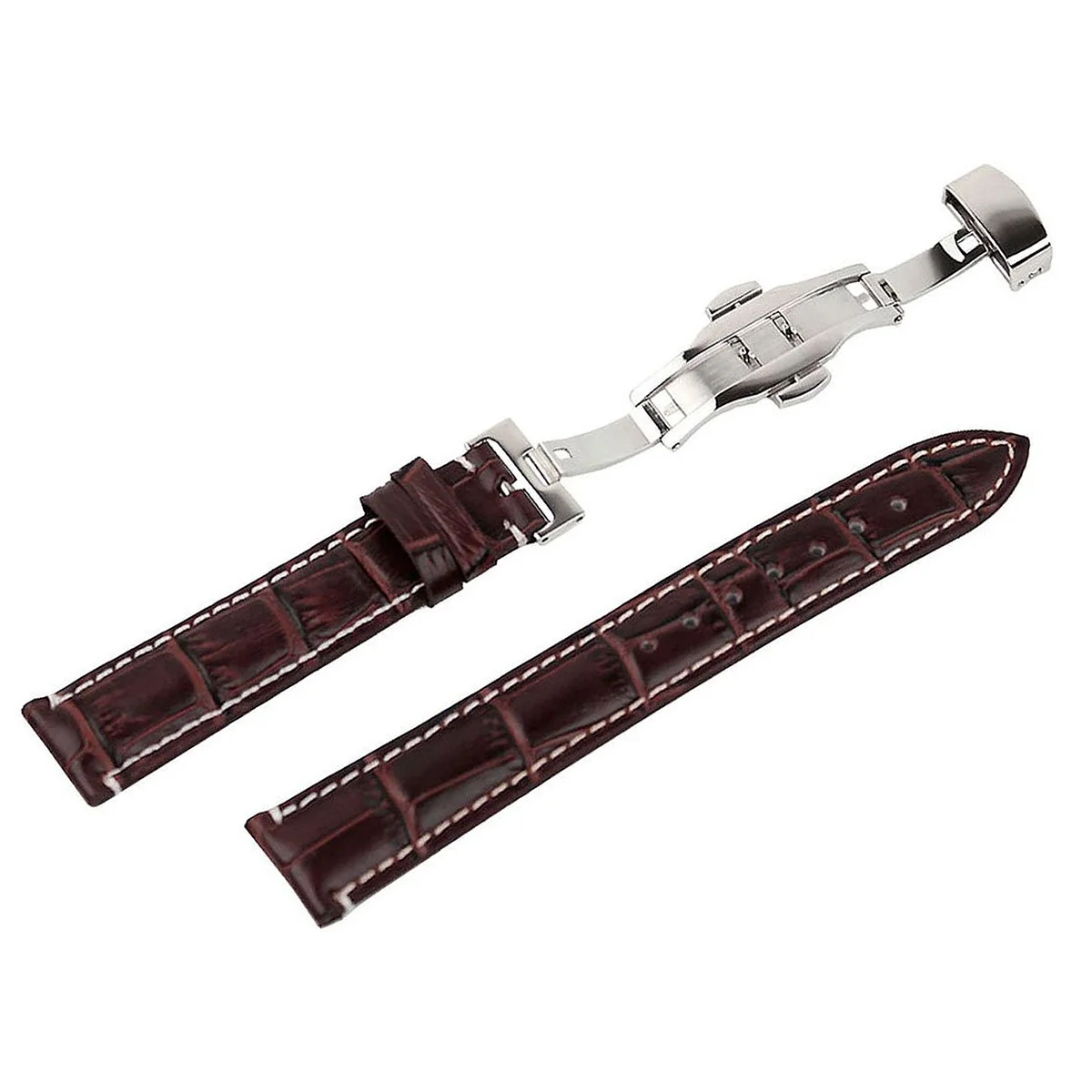 

20mm Brown Grain PU Strap Waterproof Watch Band Stainless Steel Folding Clasp Quick Release Safety Diver
