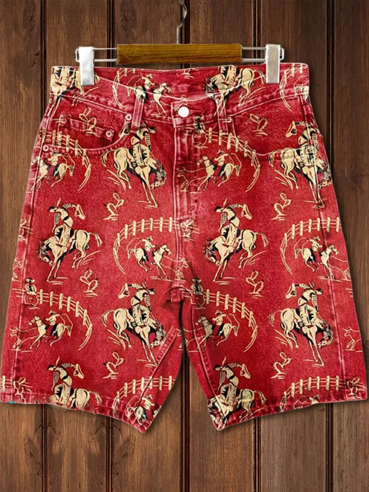 

Red Rodeo Print Casual Jeans Casual Shorts