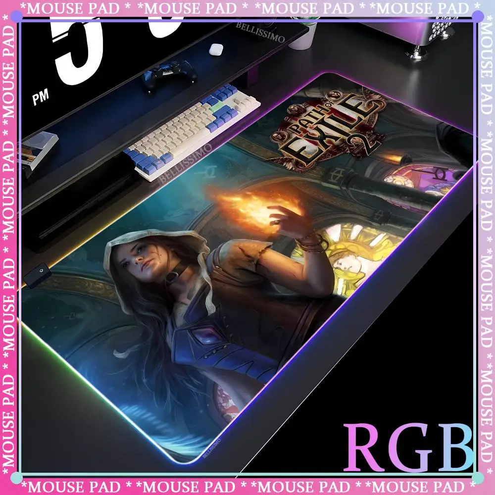 GAME Path of Exile 2 Anime Mouse Pad CS-GO anime character luminous super large RGB office game competitive keyboard pad