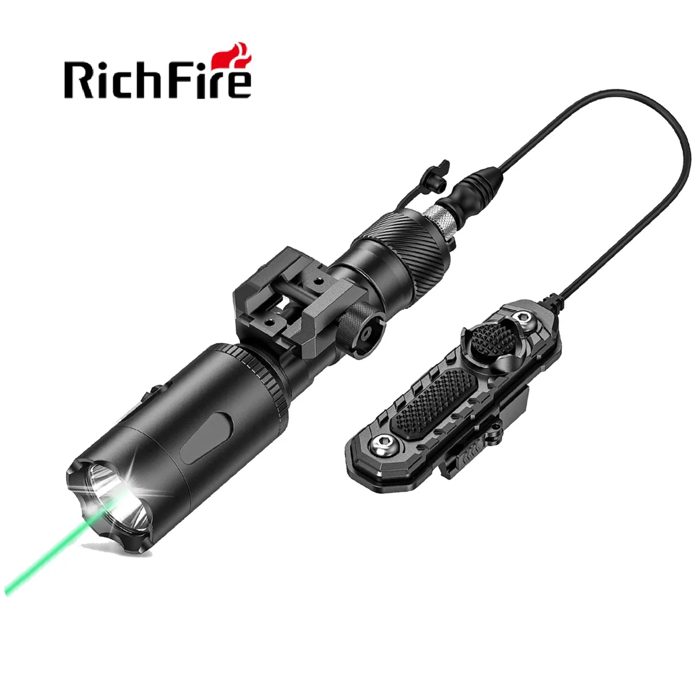 Richfire SFD-06 18650 torcia tattica 1000LM con luce d\'arma ricaricabile Laser a raggio verde per la caccia su rotaia Picatinny