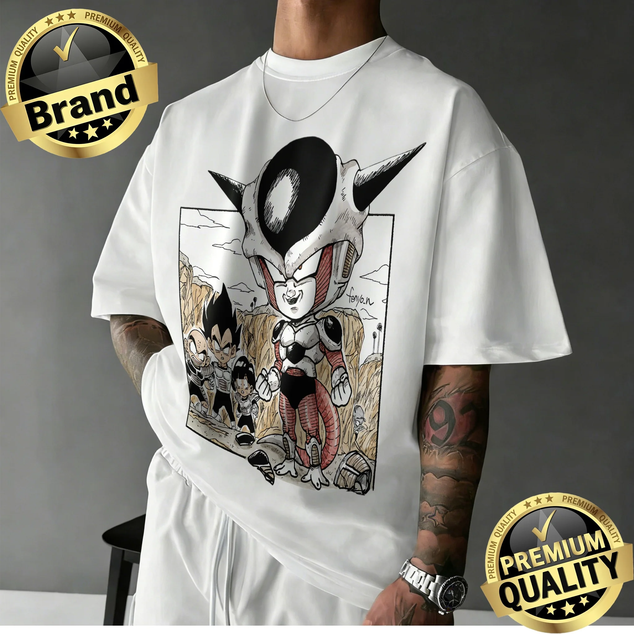 2026 Summer New Hot Arrival Dragon Ball Oversized Retro Anime T-shirt _ Frieza Vs Team Retro Manga Graphic Print Tee for Family