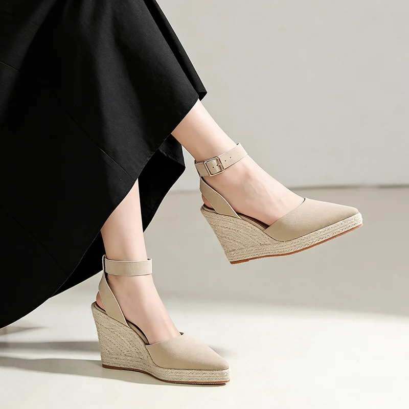 2026 Summer Shoes Women High Heels Sandals Brand Ladies Party Shoes Elegant Wedges Sandals Black Beige Plus Size 42 D812