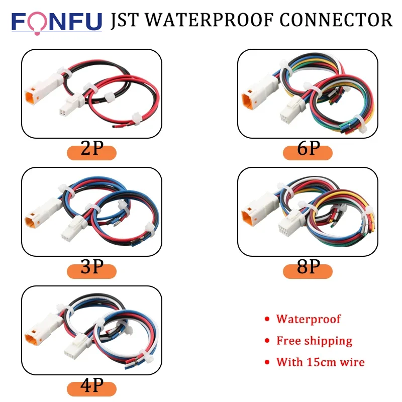 1 Set 2P 3P 4P 6P 8P 0.6 MM Auto Waterproof Wire Plug Male And Female Socket With 15CM Cable JST JWPF Electrical Connectors