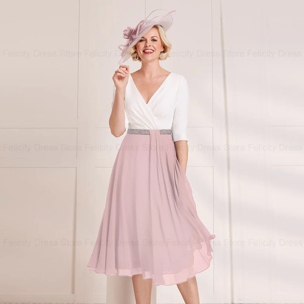 FELICITY Customized Elegant Mother of the Bride Dresses 2025 A-Line V-Neck Wedding Guest Dresses Beading Pleated Evening Gowns