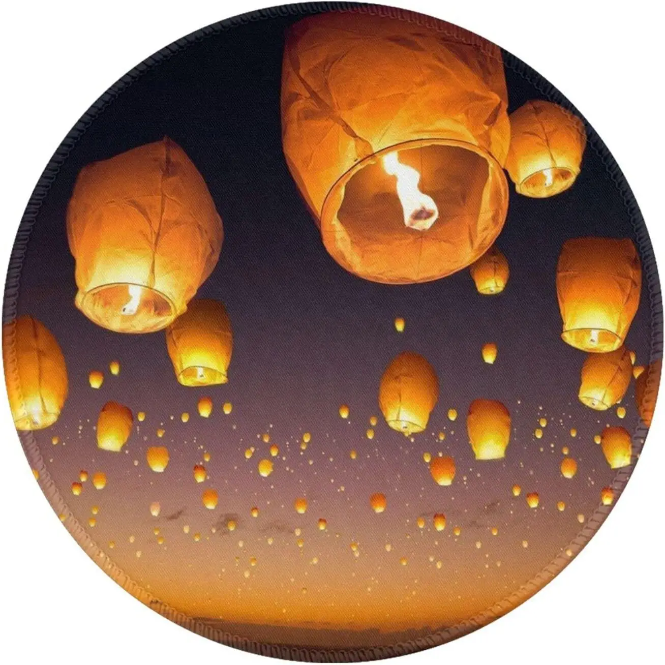 Chinese Flying Lanterns Mouse Mat with Non-Slip Rubber Base Cute Round Mousepad for Laptop Computer Office Home Gifts 7.9x7.9 In